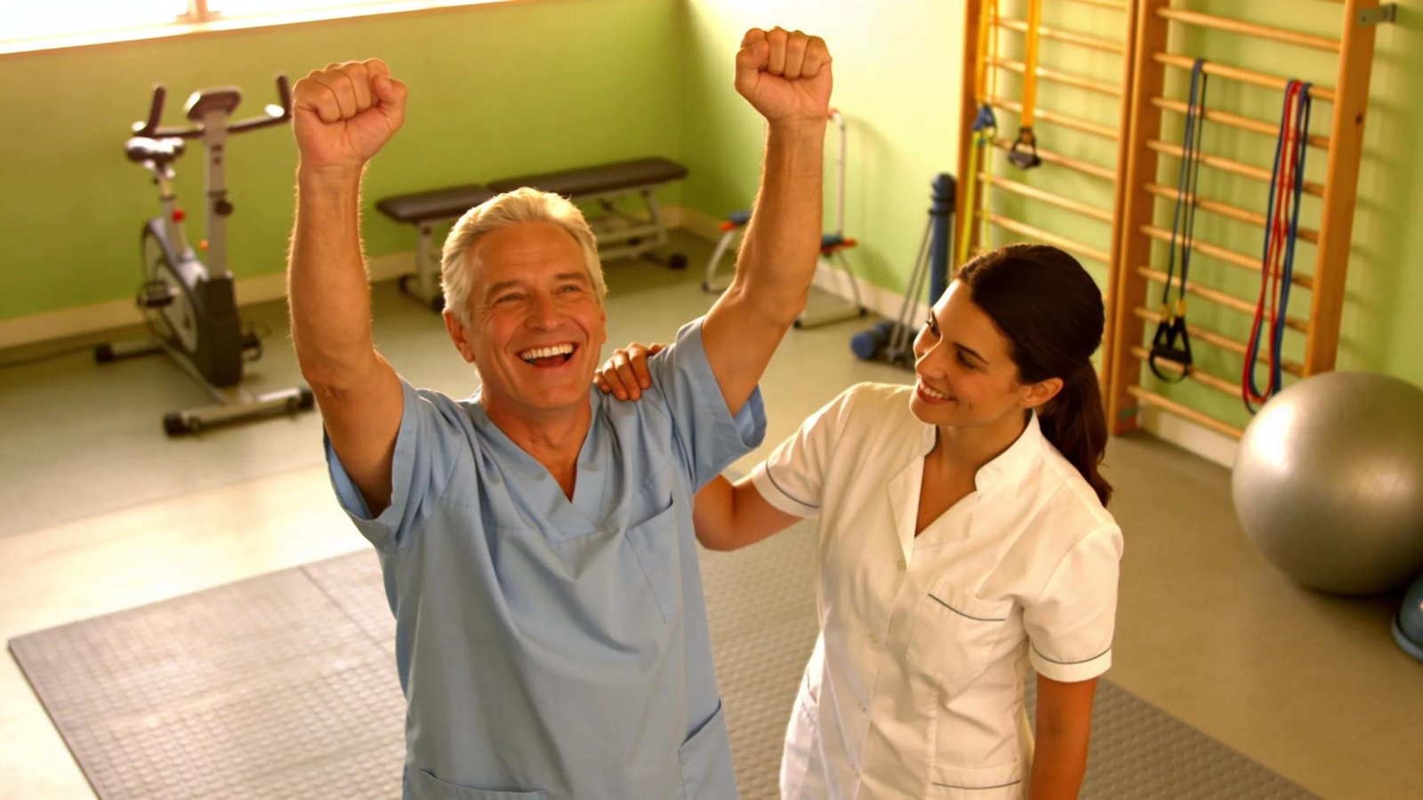 Patient celebrating physiotherapy success and recovery at Active Therapy Clinic in Lisburn.