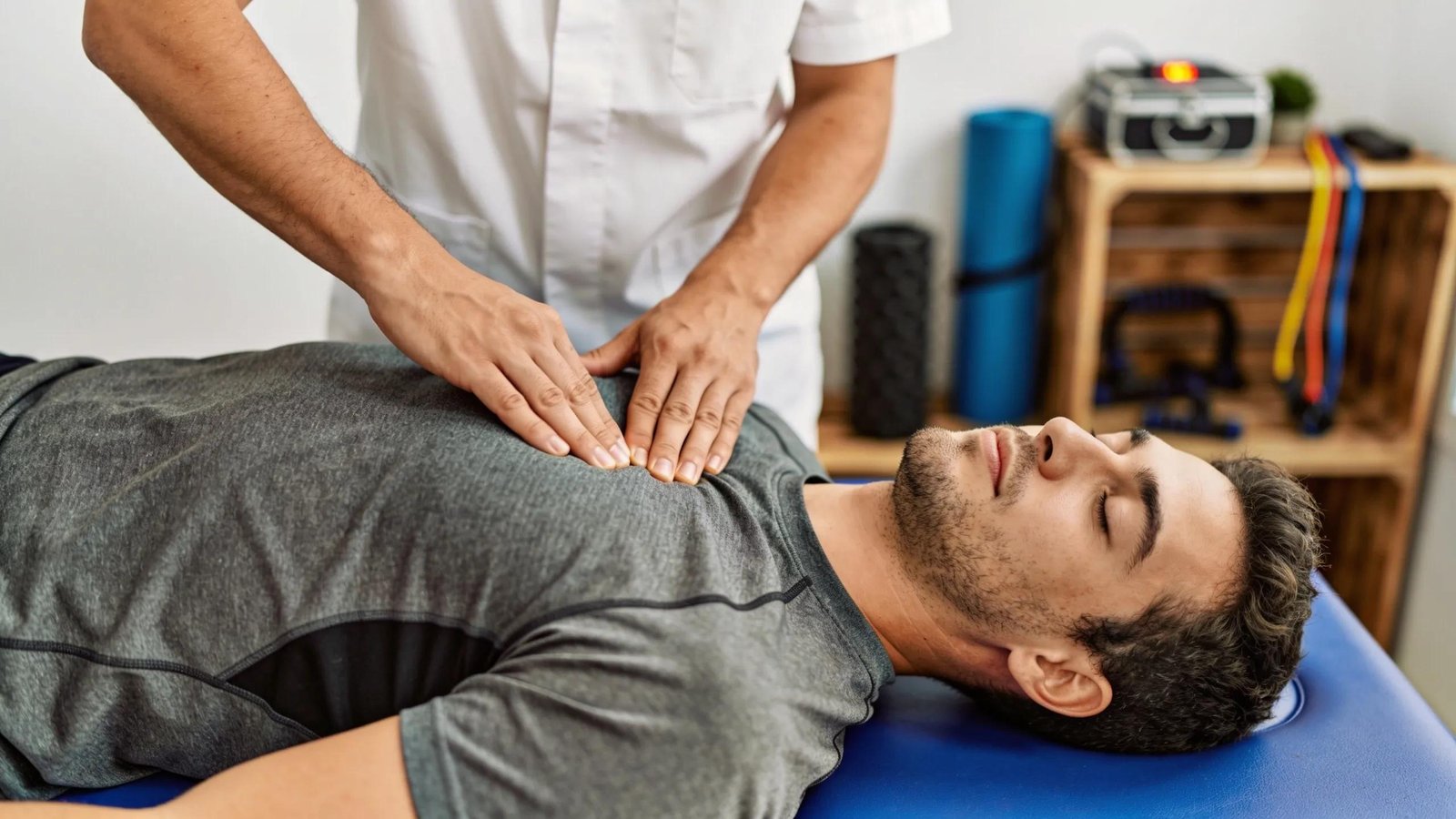 Physiotherapist performing manual therapy techniques on a patient