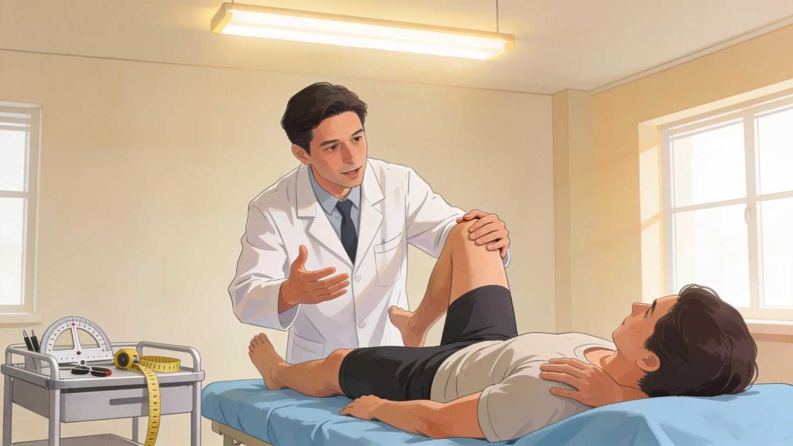 Physiotherapist assessing patient during initial physiotherapy appointment