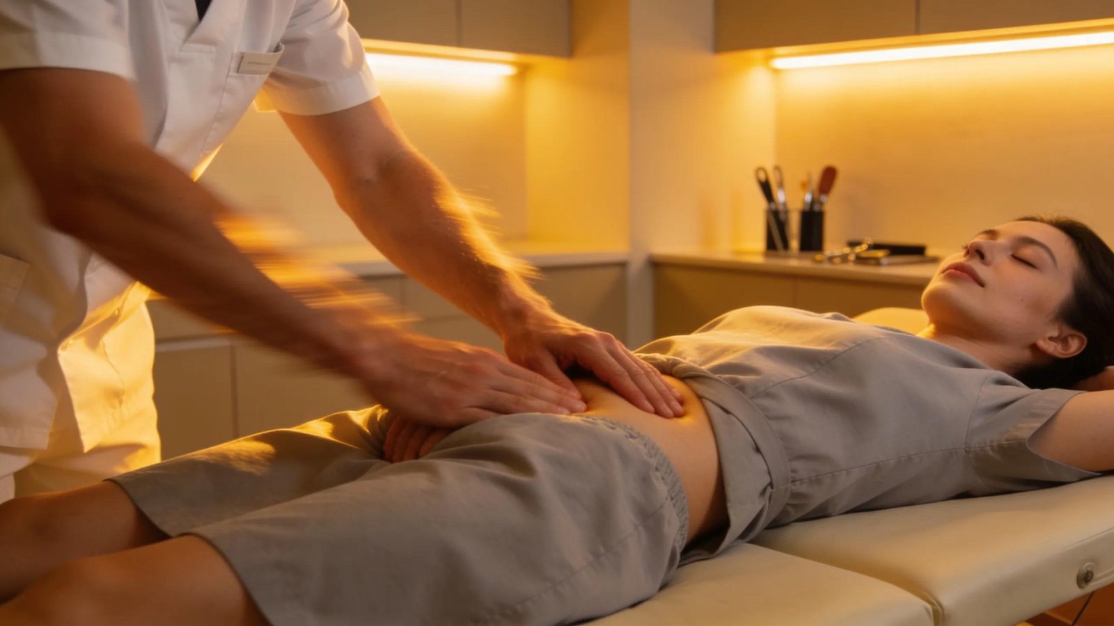 Physical therapist providing manual therapy to a patient, emphasising hands-on treatment for chronic pain relief