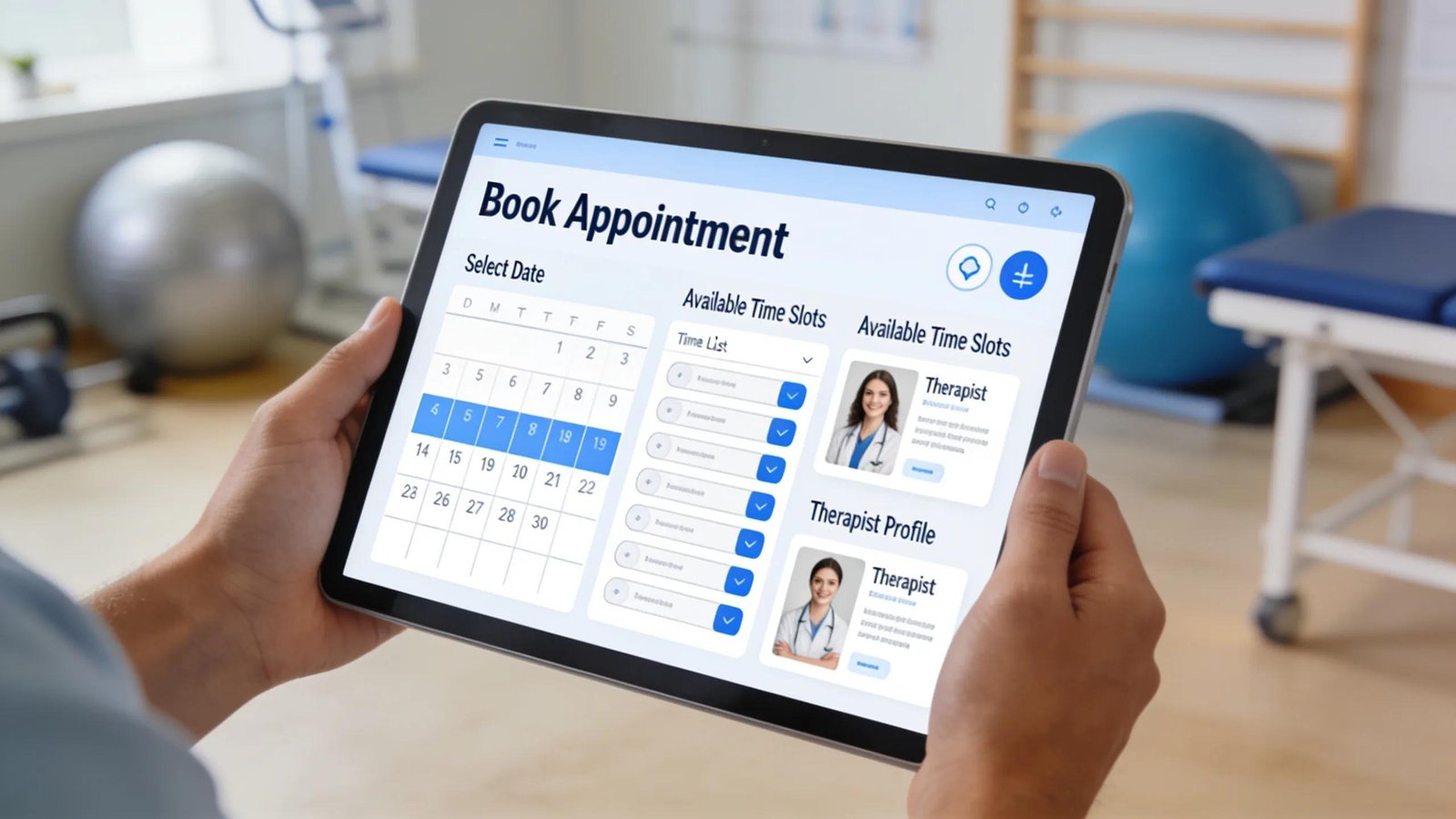 User-friendly online booking interface for physiotherapy appointments highlighting convenience and accessibility