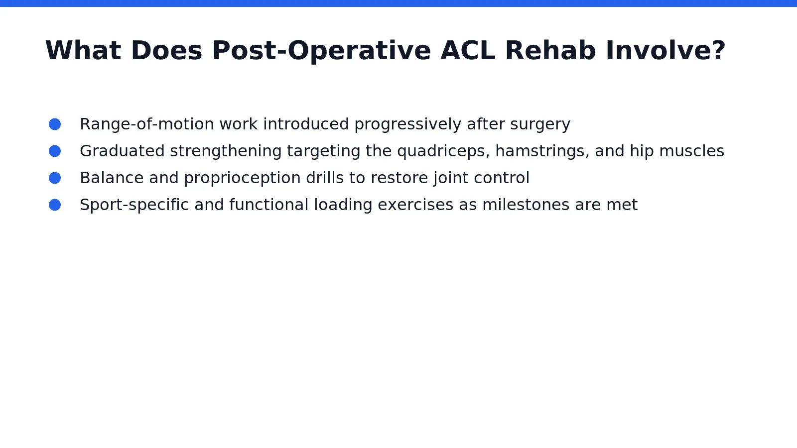 Post-operative ACL rehabilitation Northern Ireland patients receive follows a structured protocol built around clear